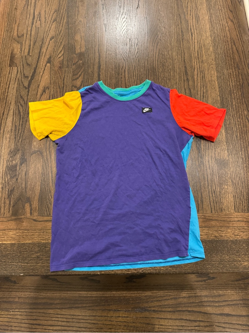 Vintage Nike Colorblock Short Sleeve Tee in Purple with Yellow, Red & Turquoise